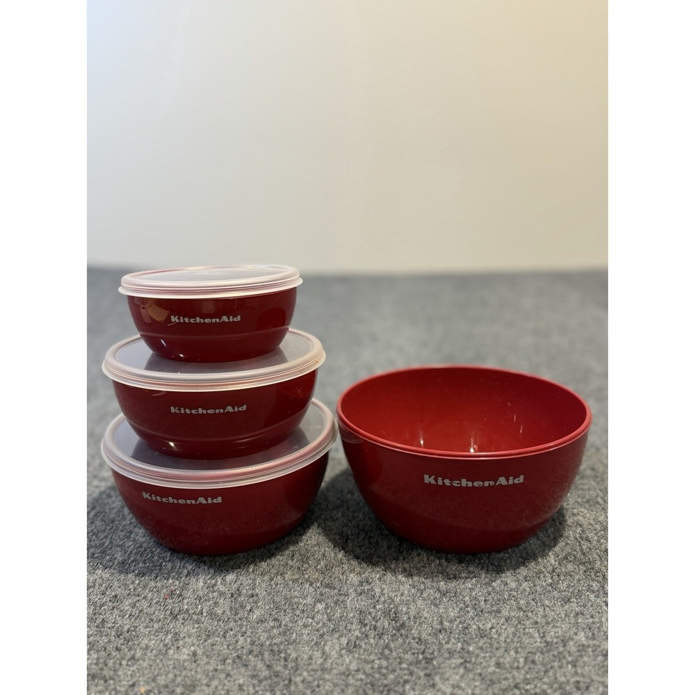 KitchenAid Red Prep Bowls with Lids 7 Piece Set 1 to 4 Cup Mixing Bowls